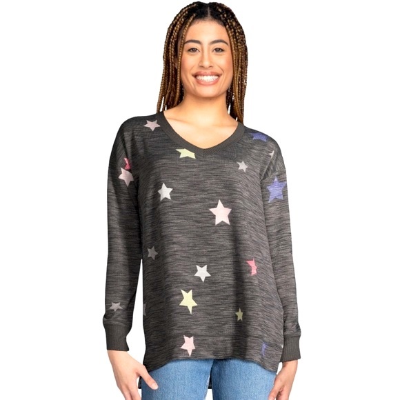 Secret Treasures 📌small dark grey NWOT sweater multicolor stars thin super soft - Picture 3 of 10